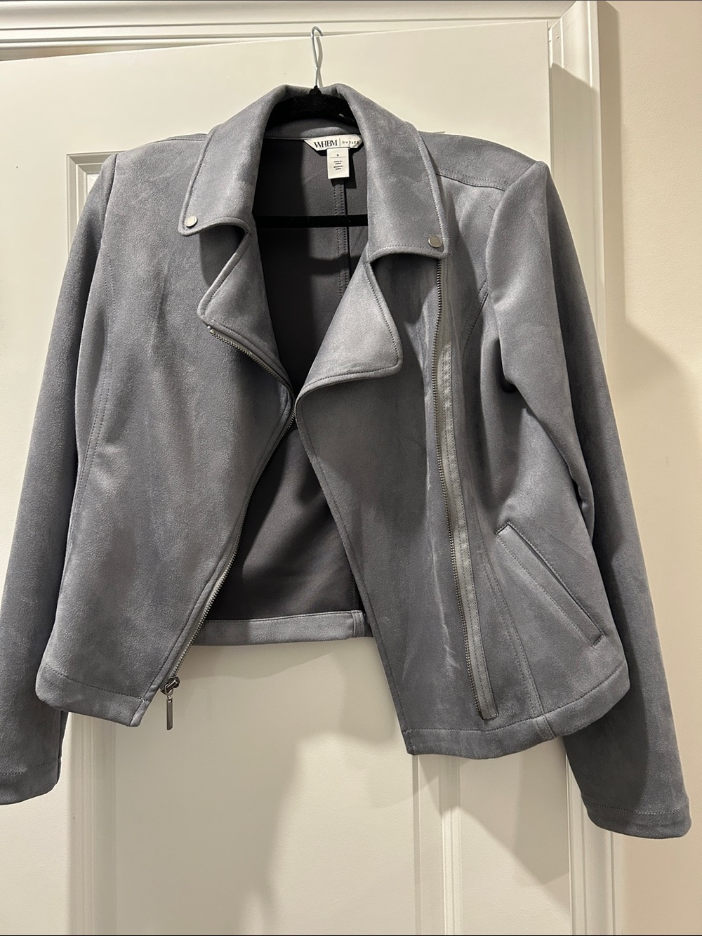 White House Black Market Gray Suede-Style Moto Jacket